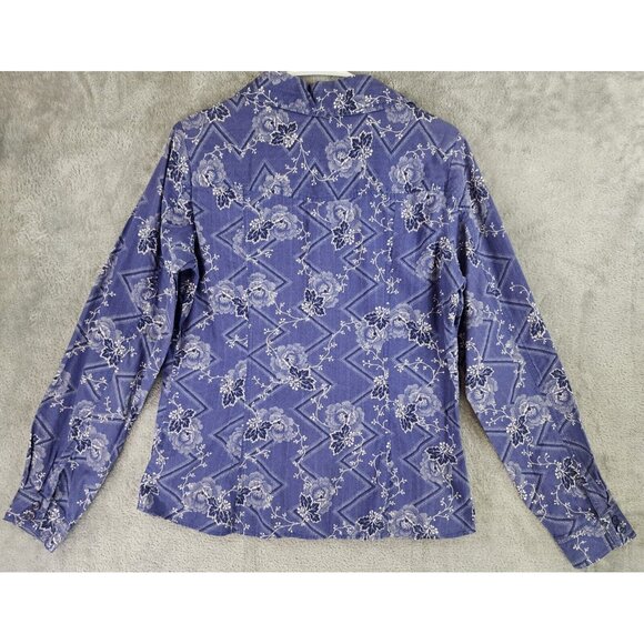 Pendleton Shirt Womens Large Blue Floral Button Up Short Sleeve Vintage Fit - Picture 2 of 9